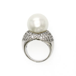 South Sea Pearl 15MM & Diamond Pave 14K White Gold Solitaire Ring