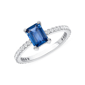 1.05 CT Sapphire & 0.26 CT Diamonds in 14K White Gold Engagement Ring