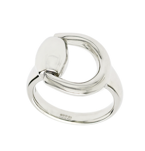 Authentic Gucci 18k White Gold Horsebit Ring Size 5.5