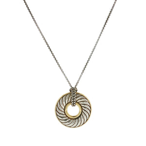 DAVID YURMAN 925 Silver 18K Gold Large Carved Cable Disc Pendant Necklace 18"