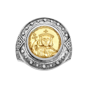 KONSTANTINO 925 Sterling Silver & Bronze Byzantium Coin Cross Ring Size 10