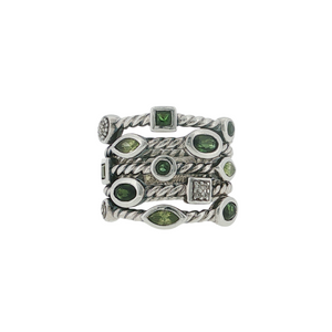 DAVID YURMAN 925 Silver Confetti Peridot & Green Tourmaline Diamond Cable Ring