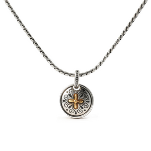KONSTANTINO 925 Sterling Silver 18K Gold Dome Cross Pendant Necklace Size 18"
