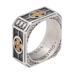 KONSTANTINO 925 Sterling Silver & 18K Gold Starvros Cross Ring Size 10