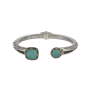 Konstantino 925 Sterling Silver 18K Gold Gen K 2 Aquamarine Triplet Bangle 6.5"