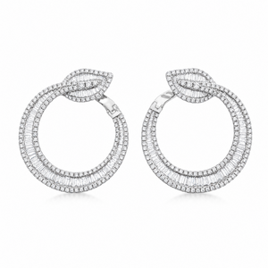Fine 18 Karat White Gold 1.95 Carat Natural Diamonds Leaf Hoop Earrings