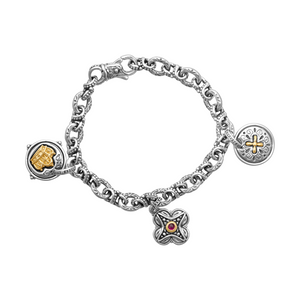 Konstantino 925 Sterling Silver & 18K Gold Corundum Link Charm Bracelet Size 7"