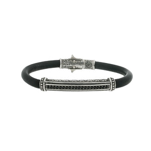 Konstantino 925 Sterling Silver Black Spinel Leather Bracelet Size 7.5"