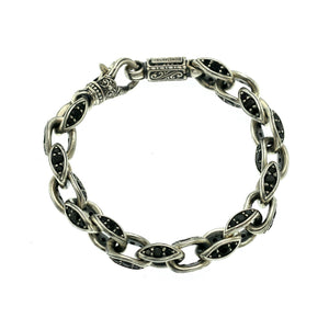 Konstantino 925 Sterling Silver Circe Black Spinel Link Bracelet Size 6"