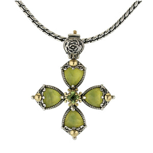 KONSTANTINO 925 Silver & 18K Gold Gen K 2 Yellow Agate Cross Pendant Necklace
