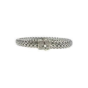 JOHN HARDY 925 Silver & 18K Gold Diamonds Pebble Wheat Bracelet Size 6.5 " M