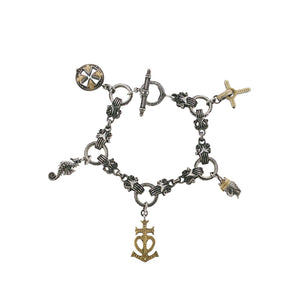 Konstantino 925 Sterling Silver & 18K Gold Gaia Link Charm Bracelet Size 6.5"