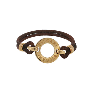 Bulgari Concetrica 18k Yellow Gold & Steel Cotton Cord Bracelet Size 7"