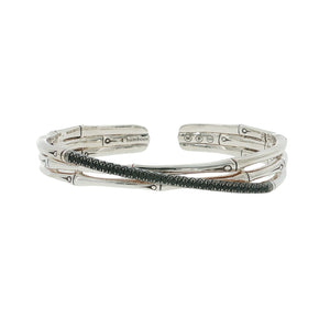 JOHN HARDY 925 Silver Black Sapphire Bamboo Crossover Bracelet Size 6.5 " M