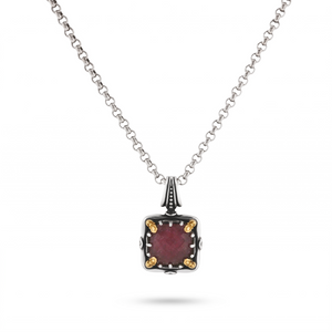 KONSTANTINO 925 Sterling Silver 18K Gold Gem K Ruby Doublet Pendant Necklace 18"