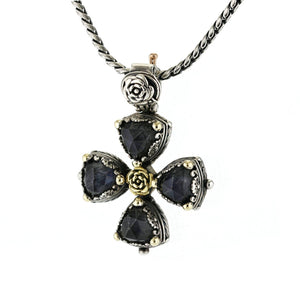 KONSTANTINO 925 Silver & 18K Gold Cassiopeia Spectrolite Cross Pendant Necklace