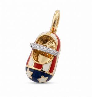 AARON BASHA 18K Yellow Gold Enamel Pave Diamond America Baby Shoe Pendant Charm