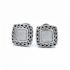 JOHN HARDY 925 Silver and 18K Gold Diamond Classic Chain Earrrings