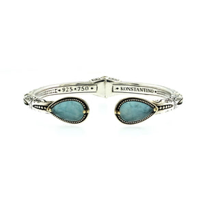 Konstantino 925 Sterling Silver 18K Gold Gen K 2 Aqua MOP Triplet Bangle 6.5"