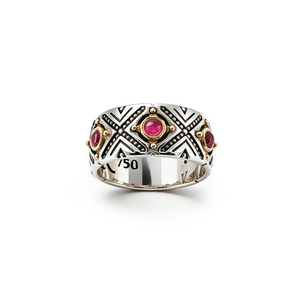 KONSTANTINO 925 Sterling Silver & 18K Gold Dome Corundum Band Ring Size 7
