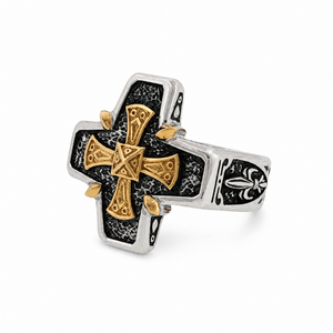 KONSTANTINO 925 Sterling Silver & 18K Gold Starvros Cross Ring Size 10