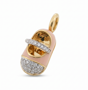 AARON BASHA 18K Yellow Gold Enamel Pave Diamond Baby Shoe Pendant Charm