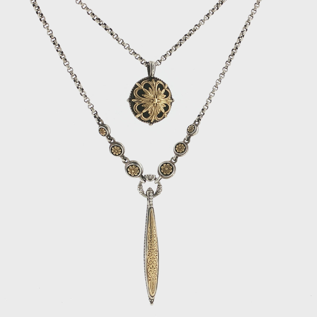 KONSTANTINO 925 Sterling Silver &amp; 18K Gold Gaia Pendant Necklace Size 20"