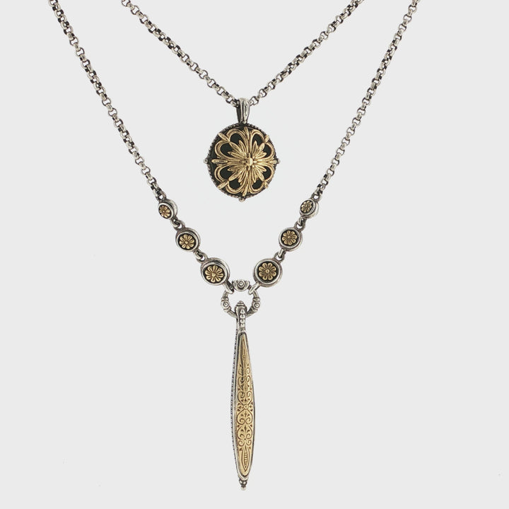 KONSTANTINO 925 Sterling Silver &amp; 18K Gold Gaia Pendant Necklace Size 20"