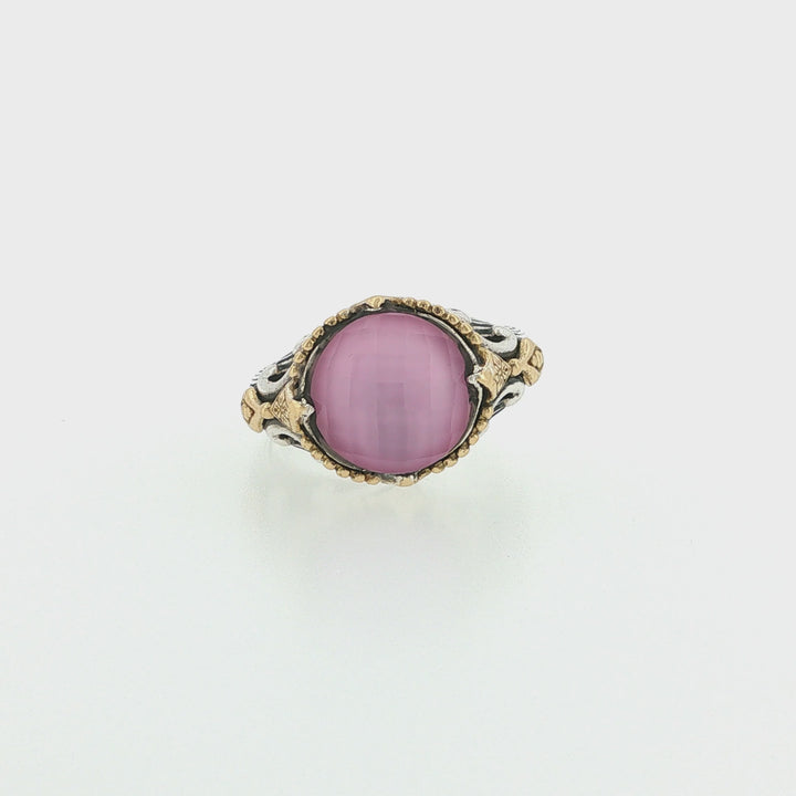 KONSTANTINO 925 Sterling Silver &amp; 18K Gold Gen K 2 Pink Corundum Doublet Ring 7