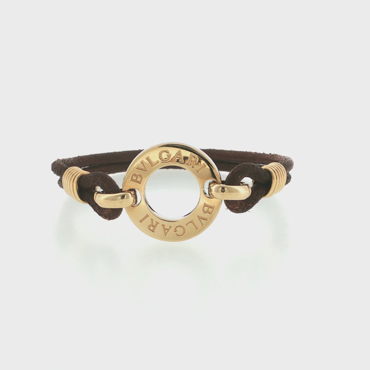Bulgari Concetrica 18k Yellow Gold &amp; Steel Cotton Cord Bracelet Size 7"