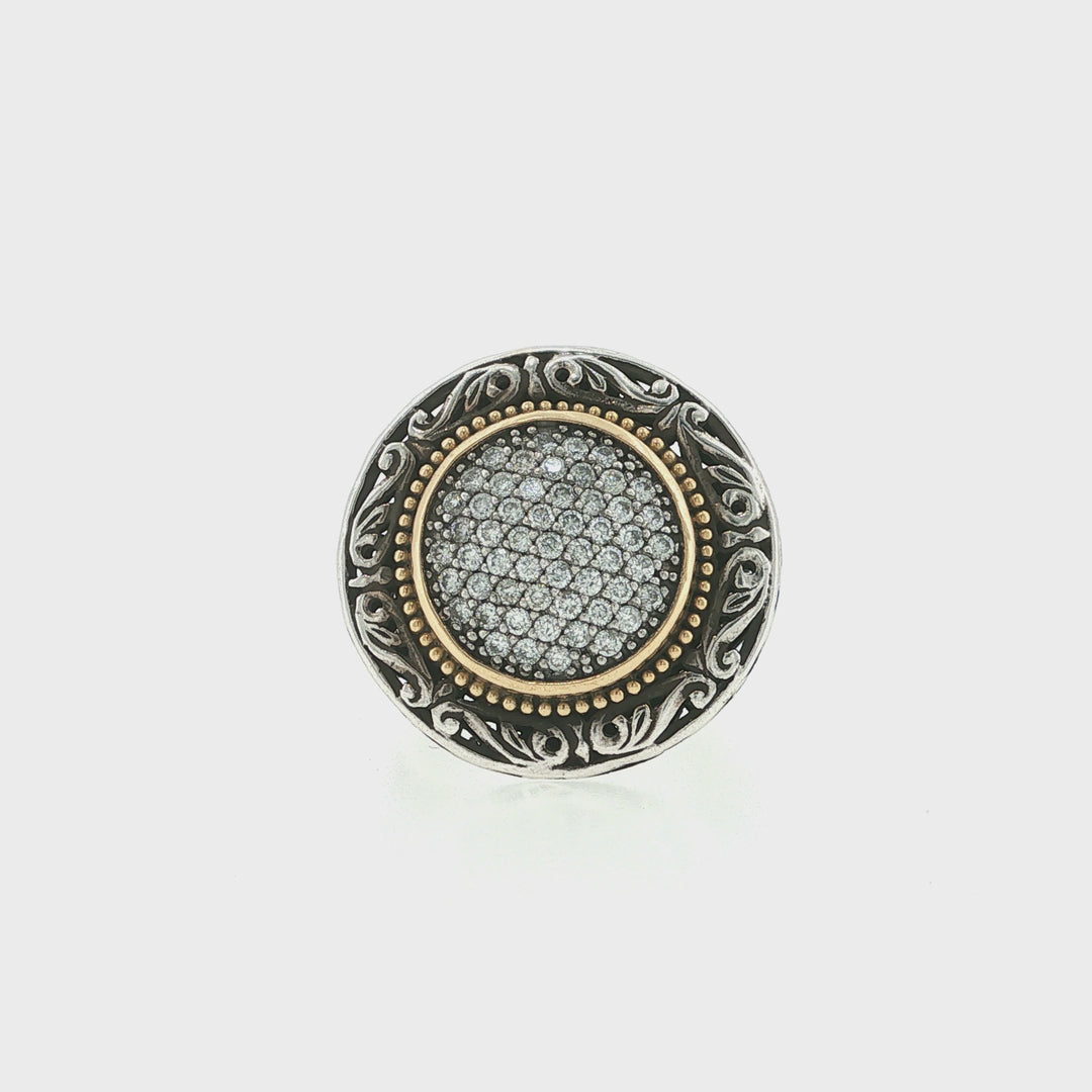 KONSTANTINO 925 Sterling Silver &amp; 18K Gold Pave Diamond Ring Size 7.5