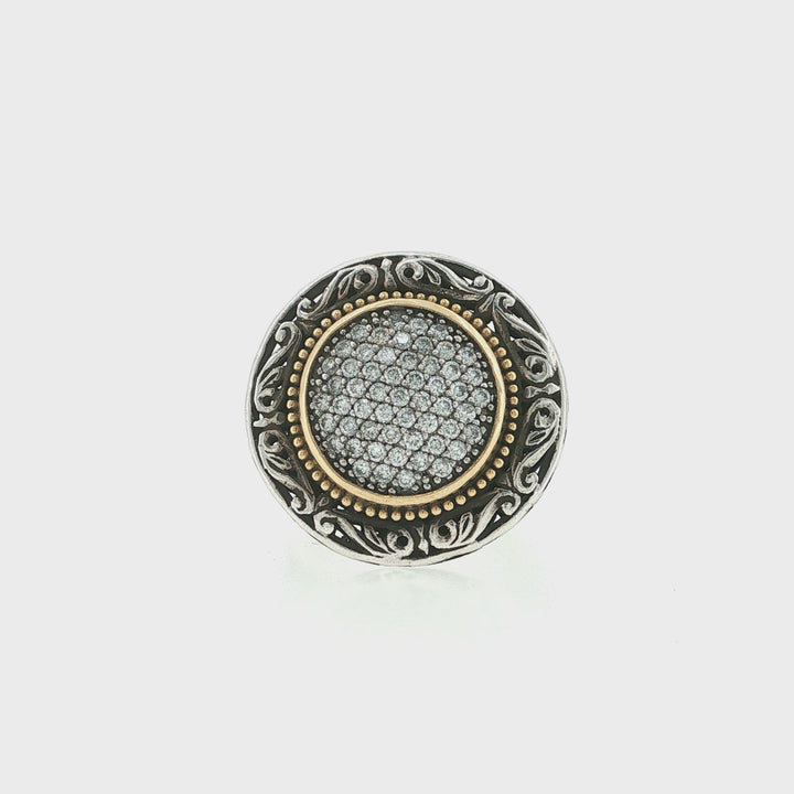 KONSTANTINO 925 Sterling Silver &amp; 18K Gold Pave Diamond Ring Size 7.5