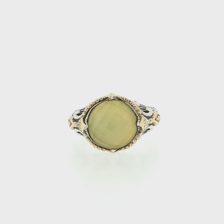 KONSTANTINO 925 Sterling Silver &amp; 18K Gold Gen K2 Yellow Agate Triplet Ring 7