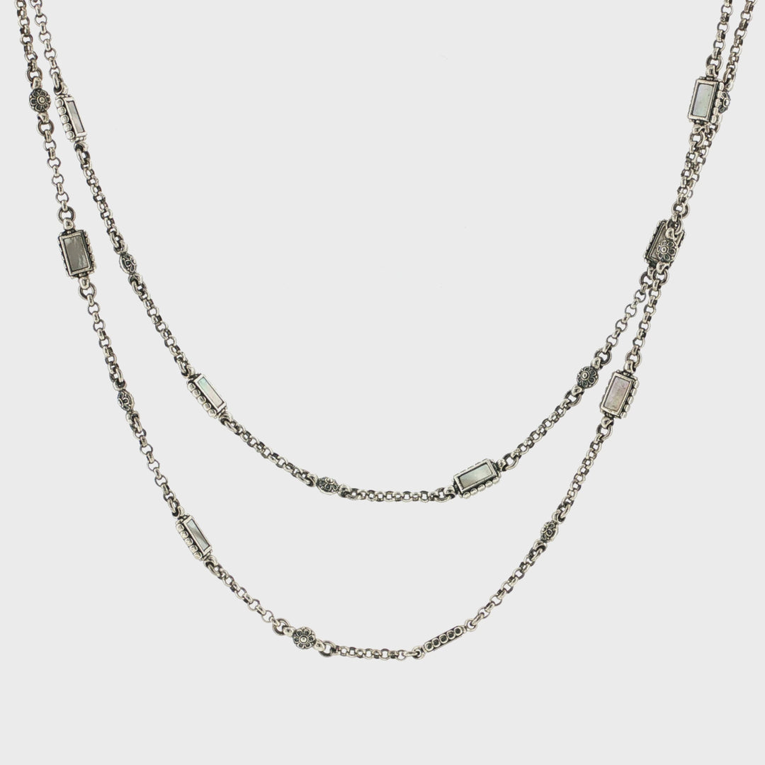 KONSTANTINO 925 Silver Hestia Mother of Pearl Station Necklace 36"