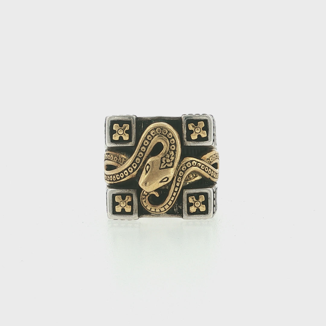 KONSTANTINO 925 Sterling Silver &amp; 18K Gold Minos Snake Ring Size 7.5