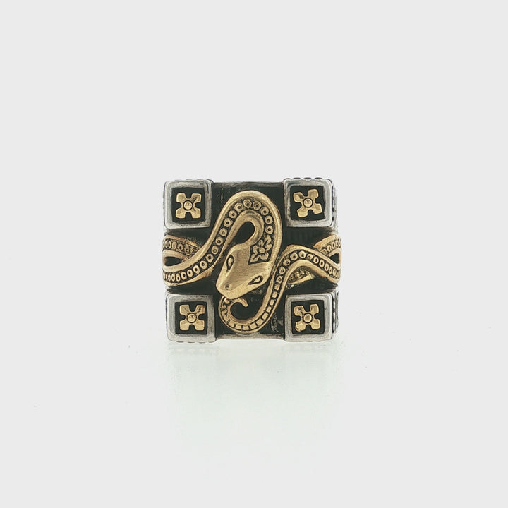 KONSTANTINO 925 Sterling Silver &amp; 18K Gold Minos Snake Ring Size 7.5