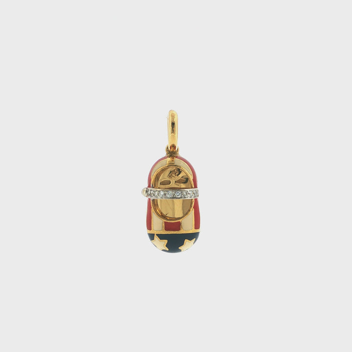 AARON BASHA 18K Yellow Gold Enamel Pave Diamond Baby Shoe Pendant Charm