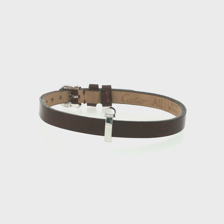 CARTIER 18K White Gold Leather Bracelet Size 6" - 7.5"