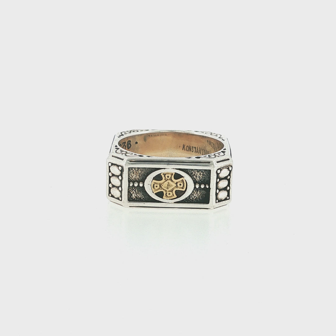 KONSTANTINO 925 Sterling Silver &amp; 18K Gold Starvros Cross Ring Size 10