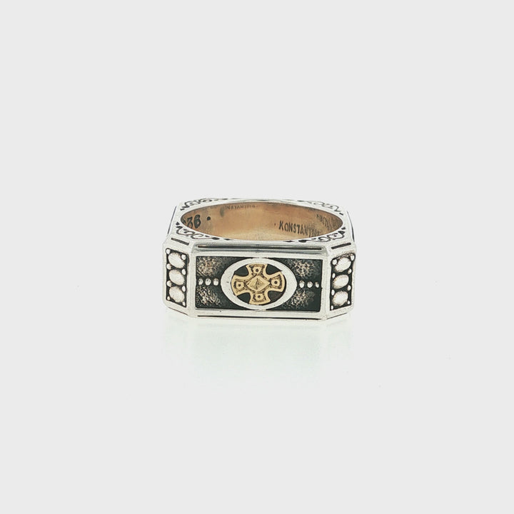 KONSTANTINO 925 Sterling Silver &amp; 18K Gold Starvros Cross Ring Size 10