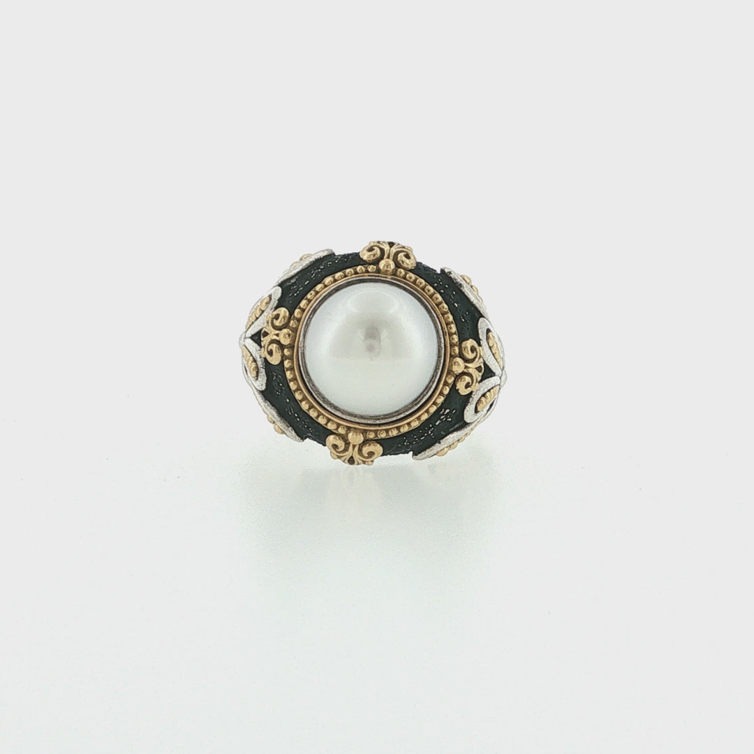 KONSTANTINO 925 Sterling Silver &amp; 18K Gold Nemesis Cultured Pearl Ring 7