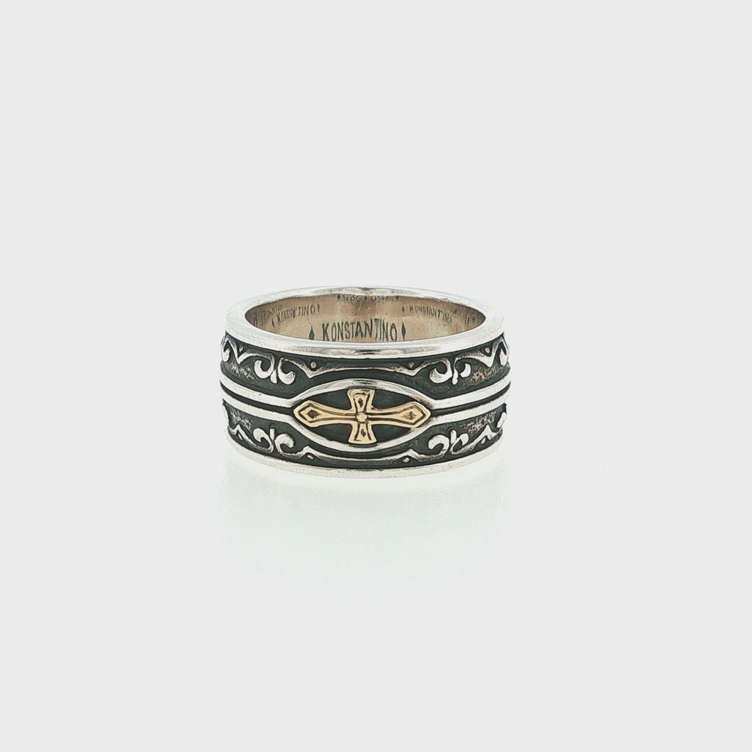 KONSTANTINO 925 Sterling Silver &amp; 18K Gold Heonos Band Ring Size 10