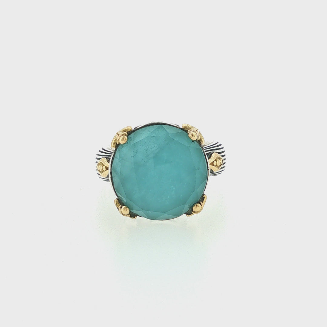 KONSTANTINO 925 Sterling Silver &amp; 18K Gold Gen K2 Aquamarine Triplet Ring 7