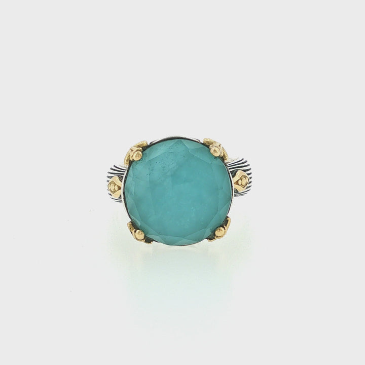 KONSTANTINO 925 Sterling Silver &amp; 18K Gold Gen K2 Aquamarine Triplet Ring 7