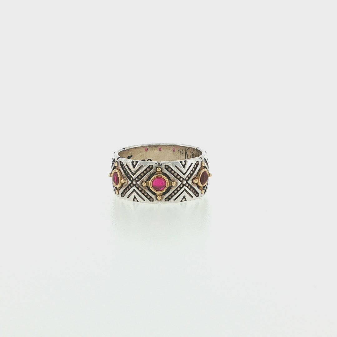 KONSTANTINO 925 Sterling Silver &amp; 18K Gold Dome Corundum Band Ring Size 7