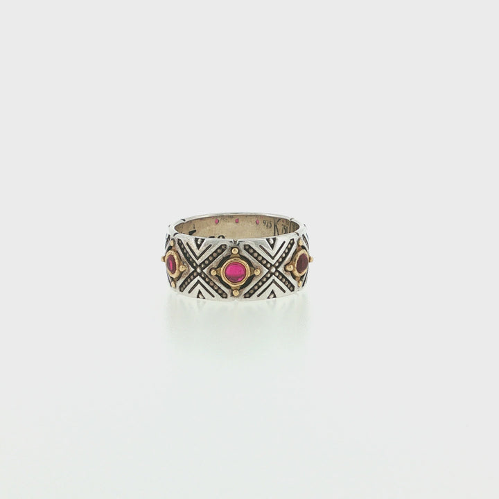 KONSTANTINO 925 Sterling Silver &amp; 18K Gold Dome Corundum Band Ring Size 7