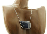 Rose Cut Sliced 28 CT Blue Sapphire 0.43 CT Diamonds 14K White Gold Necklace
