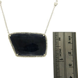 Rose Cut Sliced 28 CT Blue Sapphire 0.43 CT Diamonds 14K White Gold Necklace