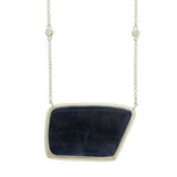 Rose Cut Sliced 28 CT Blue Sapphire 0.43 CT Diamonds 14K White Gold Necklace