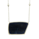 Rose Cut Sliced 28 CT Blue Sapphire 0.43 CT Diamonds 14K White Gold Necklace